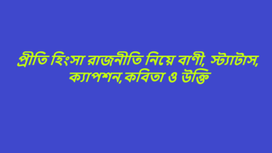 প্রীতি হিংসা রাজনীতি নিয়ে বাণী, স্ট্যাটাস, ক্যাপশন,কবিতা ও উক্তি